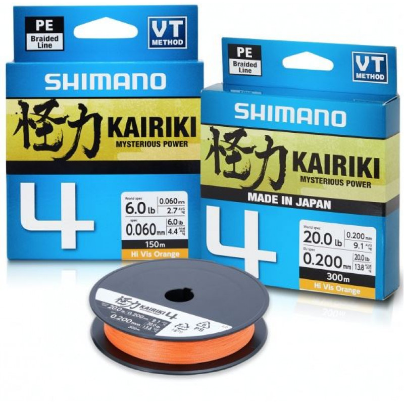 Shimano Kairiki 4 плетеный шнур 0,100mm 300m 6,8kg Hi-Vis Orange