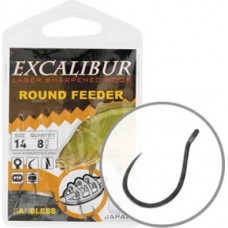 Excalibur HOOK EXCALIBUR ROUND FEEDER BARBLESS, PTF COAT, GREY, (8 pcs/pack), SIZE 18