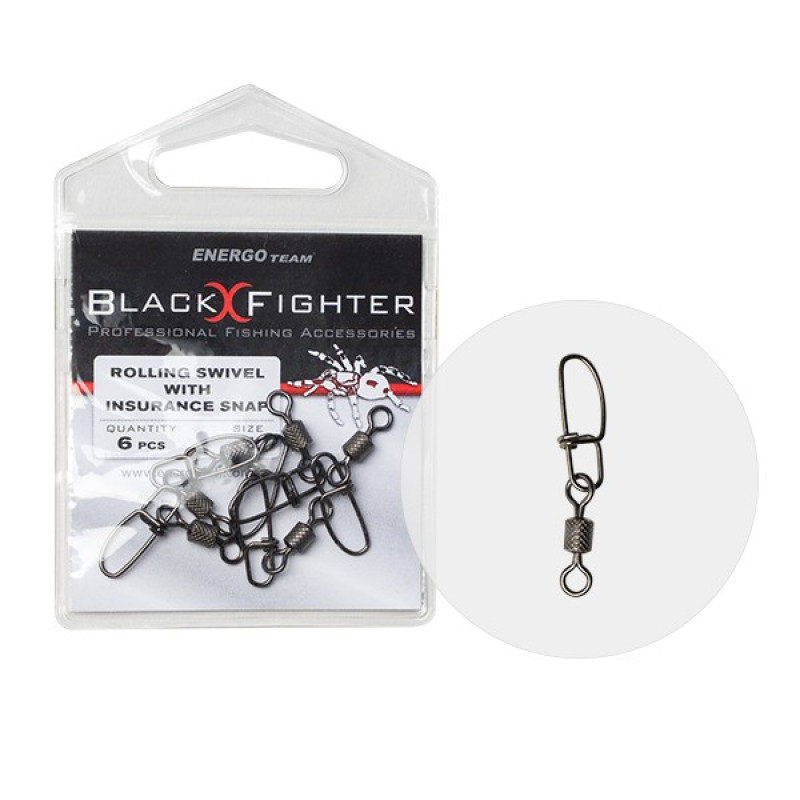 Black Fighter ROLLING SWIVEL WITH INSURANCE SNAP 6# 6PCS/BAG